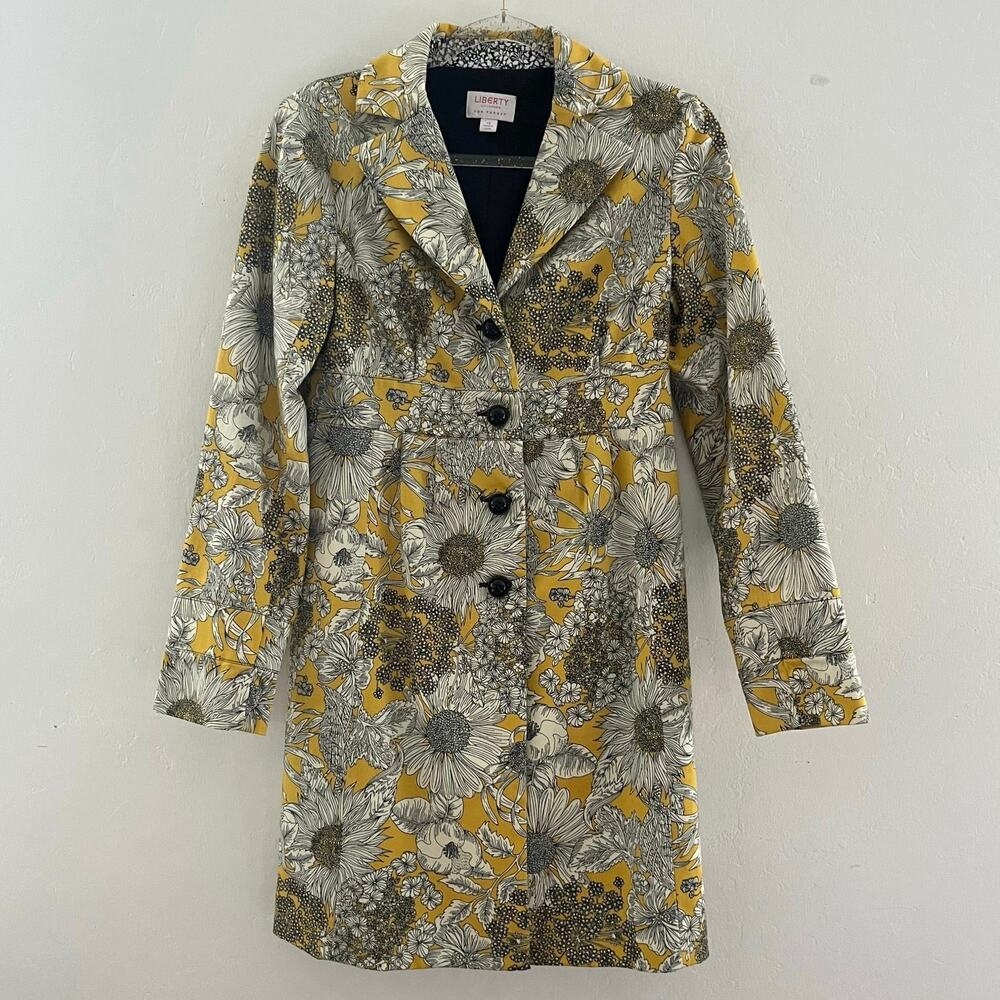 Liberty Of London For Target Overcoat XS Yellow Floral Retro Mod Preppy Colorful